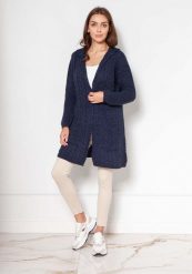 Czarny Niezapinany Sweter z Kapturem w Warkocze. Czarne kardigany damskie Lanti, l, bez wzorów, z materiału. Za 249.90 zł.