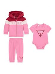 Guess Komplet bluza, body i spodnie dresowe S6YG04 4K3930 Różowy jasny Regular Fit. Czerwone bluzy dziewczęce Guess, z aplikacjami, z bawełny, bez ramiączek, bez kaptura. Za 259.99 zł.