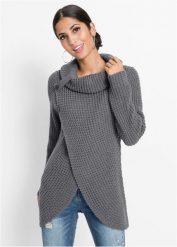 Sweter z grubej dzianiny. Szare golfy damskie bonprix, bez wzorów, z dzianiny, bez ramiączek. Za 119.99 zł.