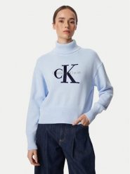 Calvin Klein Jeans Golf LV047H329G Niebieski jasny Regular Fit. Niebieskie golfy damskie Calvin Klein Jeans, l, bez wzorów, z bawełny, bez ramiączek. Za 449.99 zł.
