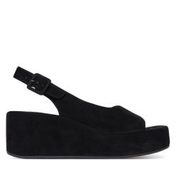 Sandały HÖGL. Czarne sandały damskie Högl, bez wzorów, bez obcasa, na koturnie, bez zapięcia. Za 739.99 zł.