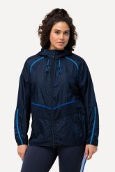 Damskie Kurtka funkcyjna hydrofobowa 2-kierunkowy zamek błyskawiczny. Niebieskie kurtki damskie Ulla Popken, plus size, bez wzorów, z materiału, z kapturem. Za 383.99 zł.