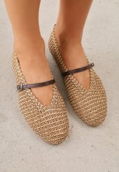 Brązowe Plecione Balerinki w Stylu Boho z Paskiem z Klamerką Eviliria. Brązowe balerinki damskie Born2be, bez wzorów, z jeansu. Za 109.99 zł.