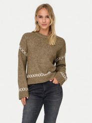 ONLY Sweter Amanda 15330089 Brązowy Regular Fit. Brązowe swetry klasyczne damskie Only, m, z syntetyku, bez kołnierzyka. Za 139.99 zł.