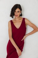 SUKIENKA ATENA BORDOWA XS - Flawless. Czerwone sukienki damskie Flawless, bez wzorów, z bawełny, eleganckie, bez ramiączek. Za 276.00 zł.