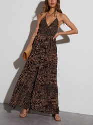 Milan Kiss Sukienka w kolorze jasnobrązowo-czarnym rozmiar: L. Brązowe sukienki damskie Milan Kiss, bez wzorów, bez ramiączek. Za 157.73 zł.