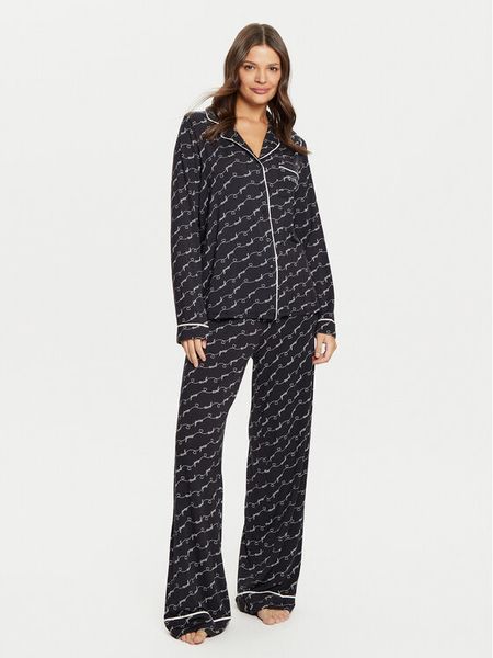 Guess Piżama O5RX08 KCIN2 Czarny Regular Fit. Czarne piżamy damskie Guess, z aplikacjami, bez ramiączek. Za 239.99 zł.