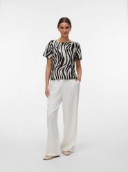 Vero Moda Bluzka w kolorze beżowo-czarnym rozmiar: M. Brązowe bluzki damskie Vero Moda, m, bez wzorów, bez kołnierzyka, bez ramiączek. Za 74.63 zł.