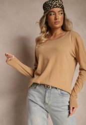 Ciemnobeżowy Sweter z Dodatkiem Kaszmiru Ozdobiony Ściągaczami Sanadora. Brązowe swetry klasyczne damskie Renee, z jeansu, bez kołnierzyka. Za 69.99 zł.