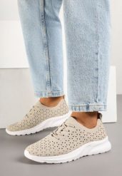 Beżowe Sneakersy z Ażurową Cholewką Uliravia. Brązowe obuwie sportowe damskie Born2be, bez zapięcia. Za 74.99 zł.