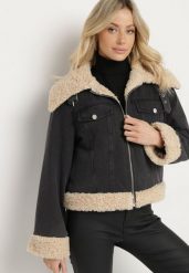 Ciemnoszara Kurtka Jeansowa z Bawełną i Futerkiem w Stylu Baranka Sallona. Szare kurtki damskie Born2be, na jesień, l, bez wzorów, z bawełny, bez kaptura. Za 219.99 zł.