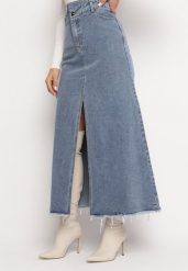 Niebieska Jeansowa Spódnica z Wysokim Stanem i Postrzępionym Dołem Hayva. Niebieskie spódnice damskie Born2be, m, bez wzorów, z jeansu, klasyczne, maxi. Za 74.99 zł.