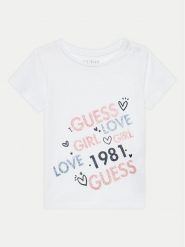 Guess T-Shirt K4YI26 K6YW4 Biały Regular Fit. Białe koszulki i t-shirty dziewczęce Guess, z aplikacjami, z bawełny, bez kołnierzyka, bez ramiączek. Za 49.99 zł.