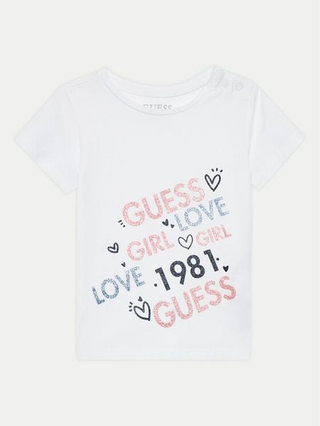 Guess T-Shirt K4YI26 K6YW4 Biały Regular Fit. Białe koszulki i t-shirty dziewczęce Guess, z aplikacjami, z bawełny, bez kołnierzyka, bez ramiączek. Za 59.99 zł.