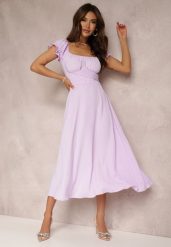 Fioletowa Sukienka o Rozkloszowanym Kroju z Wiązaniem Perolis. Fioletowe sukienki damskie Renee, bez wzorów, eleganckie, bez ramiączek. W wyprzedaży za 99.99 zł.