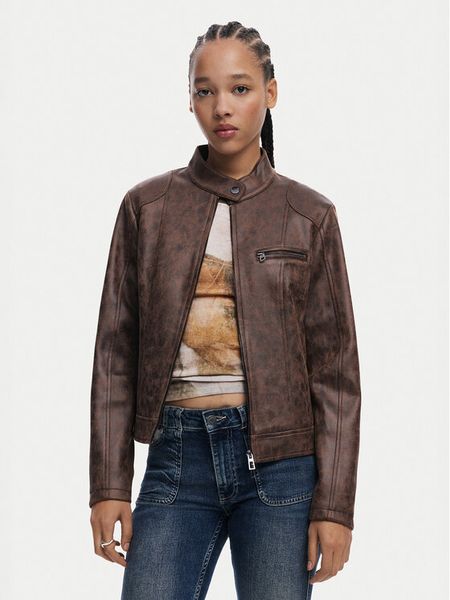 Desigual Kurtka skórzana 25SWEW46 Brązowy Regular Fit. Brązowe kurtki damskie Desigual, xs, bez wzorów, z syntetyku, bez kaptura. Za 249.99 zł.