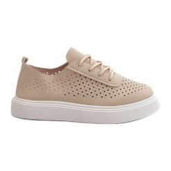 Ażurowe Trampki Sneakersy Na Platformie Beżowe Tanvi beżowy. Brązowe trampki damskie w ażurowe wzory, ze skóry, bez zapięcia. Za 128.00 zł.