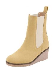 Heine Skórzane sztyblety w kolorze żółtym rozmiar: 38. Żółte botki damskie Heine, z nubiku. Za 110.95 zł.