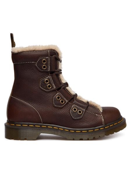 Dr. Martens Trzewiki 1460 Lace To Toe Fur Lined DM41417200 Brązowy. Brązowe botki damskie Dr Martens, ze skóry, bez obcasa, na płaskiej podeszwie, bez zapięcia. Za 989.99 zł.