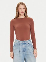 Guess Jeans Bluzka W4YI22 J1314 Brązowy Slim Fit. Brązowe bluzki damskie Guess Jeans, xl, z aplikacjami, z bawełny, bez kołnierzyka, bez ramiączek. Za 149.99 zł.