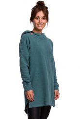Nierozpinana Asymetryczna Bluza z Kapturem - Zielona. Zielone bluzy damskie MOE, l, bez wzorów, z bawełny, z kapturem. Za 253.90 zł.