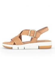 Gabor Skórzane sandały w kolorze jasnobrązowym rozmiar: 40. Brązowe sandały damskie Gabor, bez wzorów, ze skóry, z otwartym noskiem, bez obcasa, bez zapięcia. Za 187.45 zł.