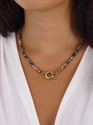 Luja Bijoux Pozłacany naszyjnik z kryształami i elementem ozdobnym rozmiar: onesize. Żółte naszyjniki damskie Luja Bijoux, z kryształem, metalowe. Za 83.45 zł.