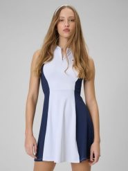 4F Sukienka tenisowa damska - biała L. Białe sukienki damskie 4F, bez wzorów, z dzianiny, sportowe, bez ramiączek. Za 129.99 zł.