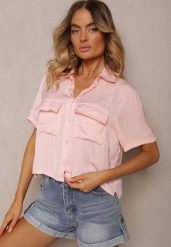 Różowa Krótka Koszula Zapinana na Guziki z Kieszeniami Rivanthis. Czerwone koszule damskie Renee, s, bez wzorów, klasyczne, bez kołnierzyka, bez ramiączek. Za 59.99 zł.