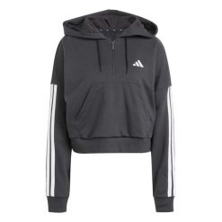 Bluza Adidas Sport W 3S Ft Qz Hd Damskie. Czarne bluzy damskie Adidas, l, bez wzorów, z bawełny, z kapturem. Za 243.05 zł.