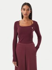 Guess Bluzka V4BP07 K8RT2 Bordowy Slim Fit. Czerwone bluzki damskie Guess, l, z aplikacjami, z wiskozy, bez kołnierzyka, bez ramiączek. Za 194.99 zł.