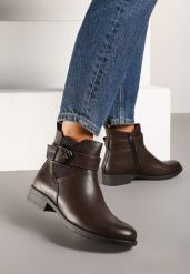 Brązowe Botki Typu Sztyblety Zdobione Elegancką Klamrą Delarael. Brązowe botki damskie Renee, eleganckie, bez obcasa, na obcasie, bez zapięcia. Za 54.99 zł.