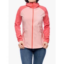 Kurtka softshell damska Columbia Heather Canyon Softshell. Czerwone kurtki sportowe damskie Columbia, bez wzorów, z softshellu, bez kaptura. W wyprzedaży za 274.75 zł.