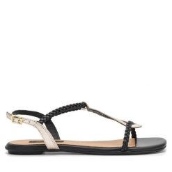 Sandały GINO ROSSI. Czarne sandały damskie Gino Rossi, bez wzorów, bez obcasa, na płaskiej podeszwie, bez zapięcia. Za 229.99 zł.