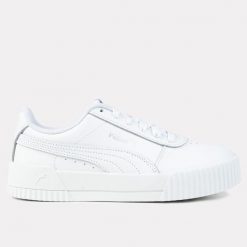 Buty damskie sportowe trampki Puma CARINA. Białe trampki damskie Puma, bez wzorów, bez zapięcia. W wyprzedaży za 209.00 zł.