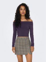 ONLY Bluzka 15302593 Fioletowy Slim Fit. Fioletowe bluzki damskie Only, xs, bez wzorów, z syntetyku, bez kołnierzyka, bez ramiączek. W wyprzedaży za 59.99 zł.