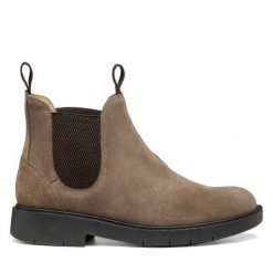 Sztyblety Geox. Brązowe botki damskie Geox, bez obcasa, na płaskiej podeszwie, bez zapięcia. Za 639.99 zł.