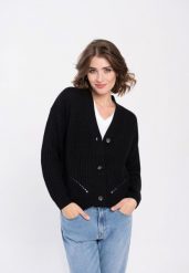 Kardigan S-FOXY. Czarne kardigany damskie Volcano, s, bez wzorów, z materiału. Za 139.99 zł.