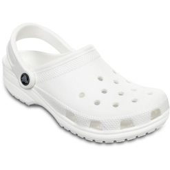 Japonki Crocs Classic. Białe klapki damskie Crocs, bez wzorów, z materiału, bez obcasa, bez zapięcia. Za 229.00 zł.