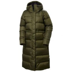 Długi damski płaszcz puchowy Helly Hansen W Essence. Zielone płaszcze damskie Helly Hansen, na zimę, bez wzorów, z puchu, bez kaptura. Za 1,763.00 zł.