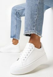 Białe Sneakersy na Platformie Berdolina. Białe obuwie sportowe damskie Born2be, z jeansu, bez zapięcia. Za 74.99 zł.