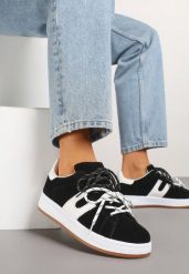 Czarne Sneakersy Ozdobione Geometrycznym Motywem Telindrela. Czarne obuwie sportowe damskie Renee, z jeansu, bez zapięcia. Za 79.99 zł.