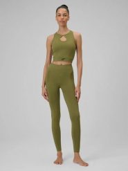 Damskie bezszwowe legginsy z wysokim stanem. Zielone legginsy sportowe damskie 4F, l, bez wzorów, z elastanu, z podwyższonym stanem, na fitness i siłownię. Za 159.99 zł.