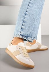 Beżowe Sneakersy Retro w Stylu Klasycznych Tenisówek Tanonea. Brązowe obuwie sportowe damskie Born2be, z jeansu, bez zapięcia, tenisowe. Za 79.99 zł.
