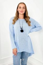 Sweter z naszyjnikiem niebieski. Niebieskie swetry klasyczne damskie KESI, l, z elastanu, bez kołnierzyka, plus size. Za 154.75 zł.