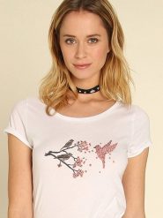 WOOOP Koszulka "Blossom Bird" w kolorze białym rozmiar: L. Białe bluzki damskie Wooop, l, bez wzorów, z bawełny, bez kołnierzyka, bez ramiączek. Za 56.99 zł.