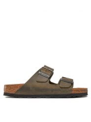 Birkenstock Klapki Arizona 1027039 Khaki. Brązowe klapki damskie Birkenstock, bez wzorów, ze skóry, bez obcasa, bez zapięcia. Za 349.99 zł.