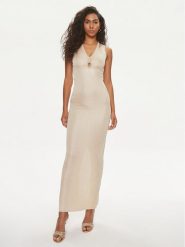 Guess Sukienka dzianinowa 4GGK90 5783Z Beżowy Bodycon Fit. Brązowe sukienki damskie Guess, z aplikacjami, z dzianiny, bez ramiączek. Za 449.99 zł.
