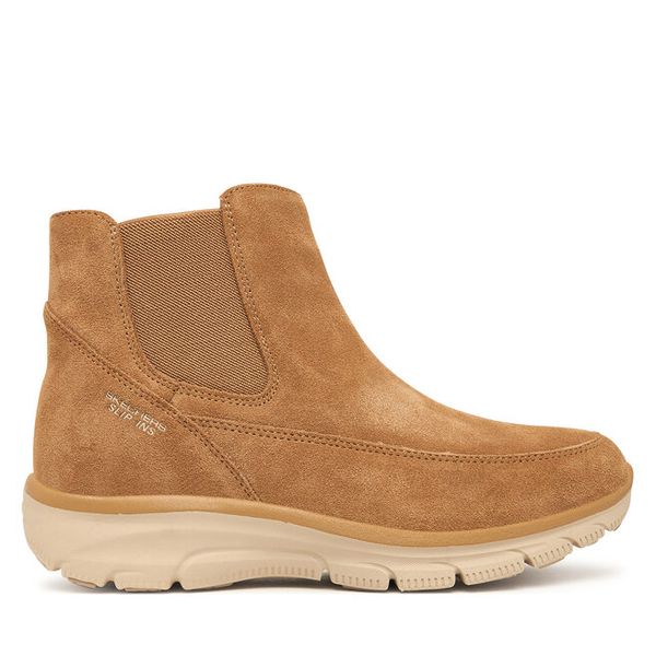 Sztyblety Skechers. Brązowe botki damskie Skechers, bez obcasa, na płaskiej podeszwie, bez zapięcia. Za 449.99 zł.