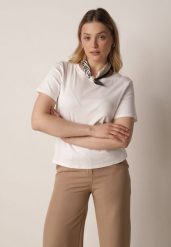 Biały Bawełniany T-shirt z Satynową Apaszką Cloud. Białe t-shirty damskie Born2be, l, bez wzorów, z bawełny, bez kołnierzyka. Za 59.99 zł.